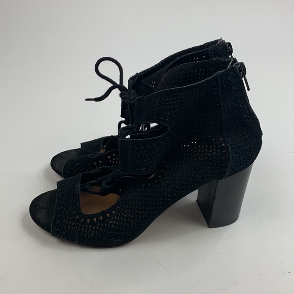 Crown Vintage Leather Heeled Sandals 8.5 Open Toe Perforated Lace and zip up - Picture 4 of 13